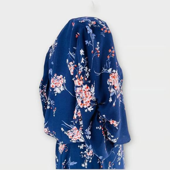 Spirit of Grace Hi Lo Wrap Long Floral Ruched Sleeve Ruffle Dress - S - Picture 7 of 8